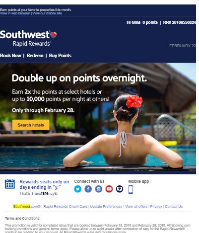 An email from Southwest Airlines